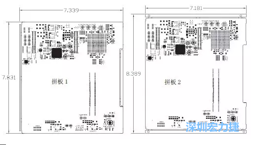 如圖11所示在兩種拼板中PCB單元的邊條位置不同，拼板1中邊條在長邊方向，而拼板2中邊條在短邊方向-深圳宏力捷