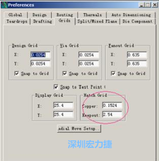  改銅皮的填充網(wǎng)格Global→Design Units，填充方向Drafting→Direction；Hatch Grid中Copper此數(shù)值為大銅箔中所填充的線條中心到中心的距離。