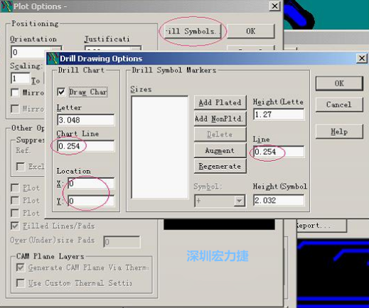 轉孔圖時也需在Customize Document欄點擊Option，在彈出的Plot Options-窗口中選擇Drill Symbols